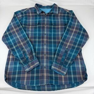 Orvis Men's Perfect Flannel Shirt XL Midweight Blue Plaid Button-Up Long Sleeve